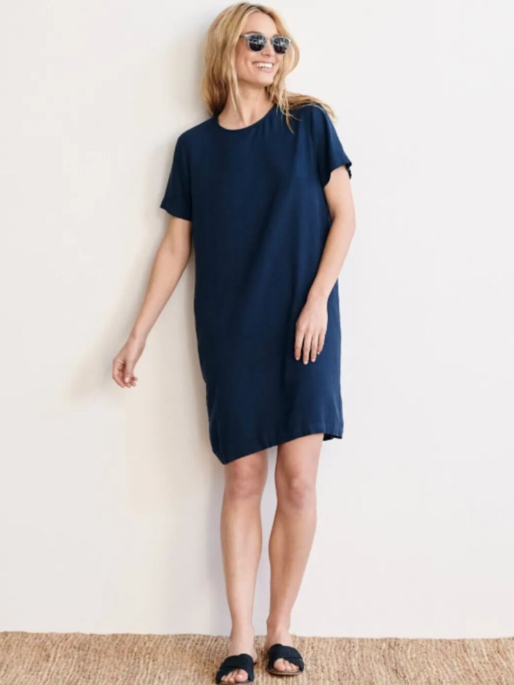 Jenni Kayne Palmer Crepe T-Shirt Dress in Navy Size XXL